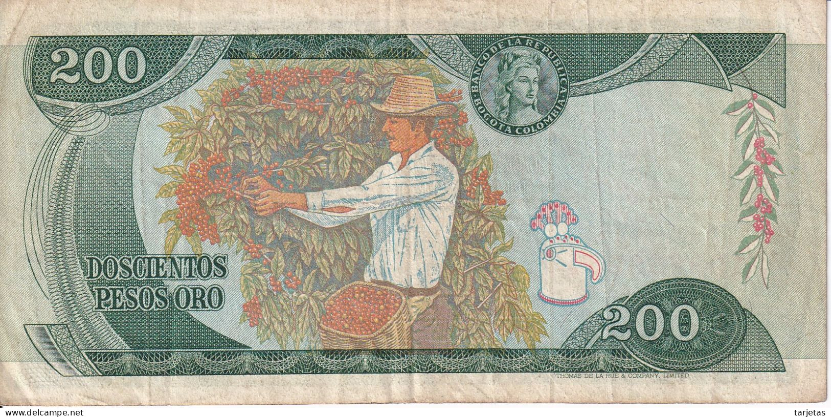 BILLETE DE COLOMBIA DE 200 PESOS DE ORO DEL AÑO 1975  (BANK NOTE) - Colombie