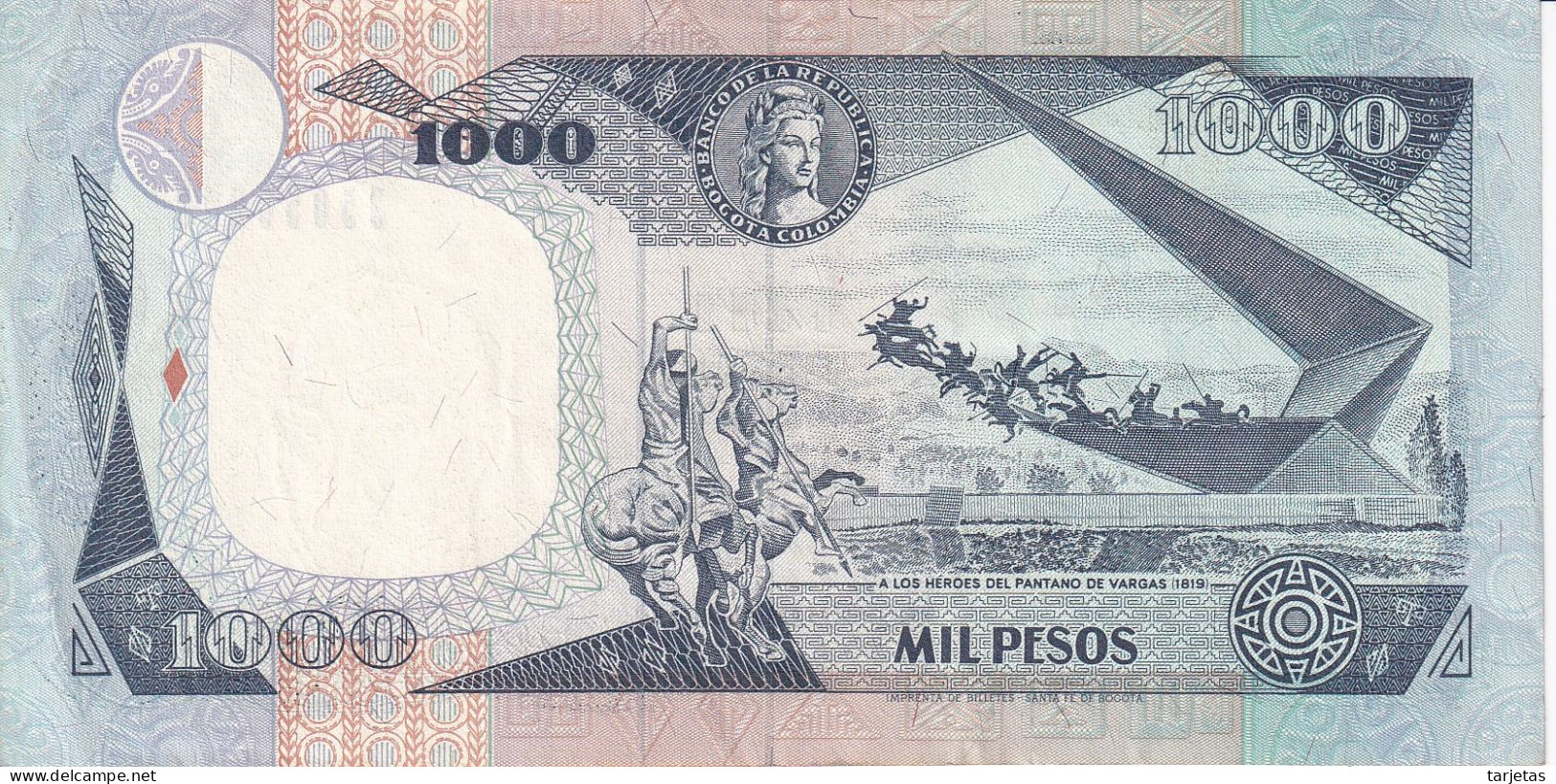BILLETE DE COLOMBIA DE 1000 PESOS DE ORO DEL AÑO 1994 EN CALIDAD MBC (VF) (BANK NOTE) - Colombie