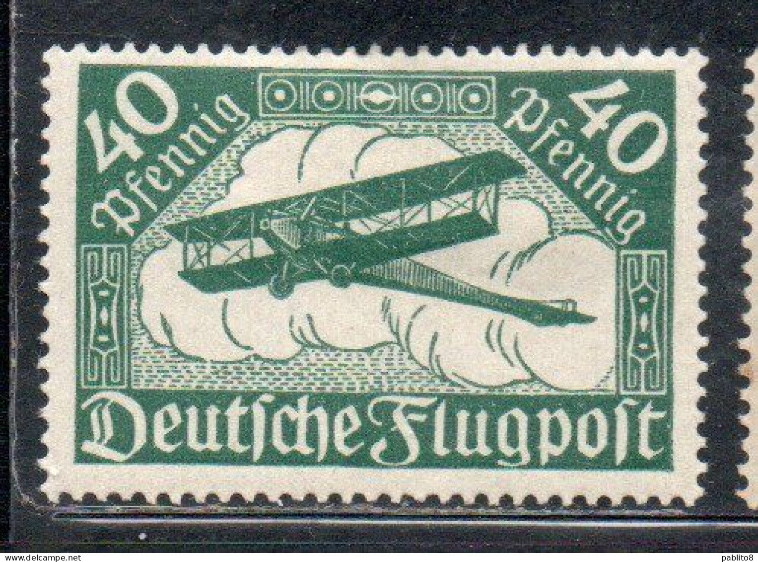 GERMANY GERMANIA GERMAN REICH EMPIRE IMPERO 1919 AIRMAIL AIR POST MAIL POSTA AEREA BIPLANE BIPLANO 40pf MLH - Luchtpost & Zeppelin