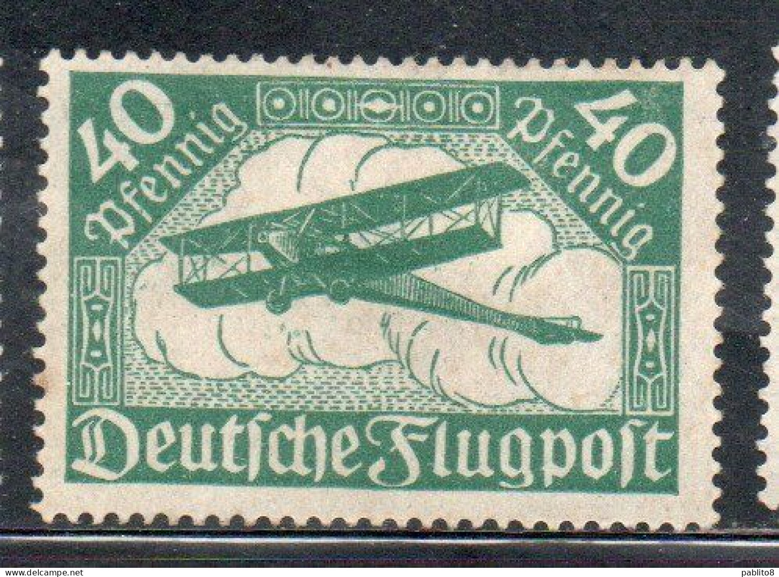 GERMANY GERMANIA GERMAN REICH EMPIRE IMPERO 1919 AIRMAIL AIR POST MAIL POSTA AEREA BIPLANE BIPLANO 40pf MLH - Luchtpost & Zeppelin