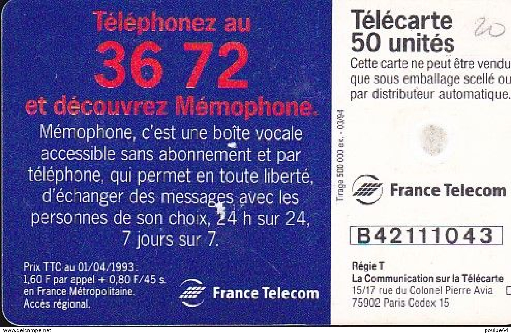 F427C - 03/1994 - 36.72 MÉMOPHONE DUO - 50 GEM - 1994
