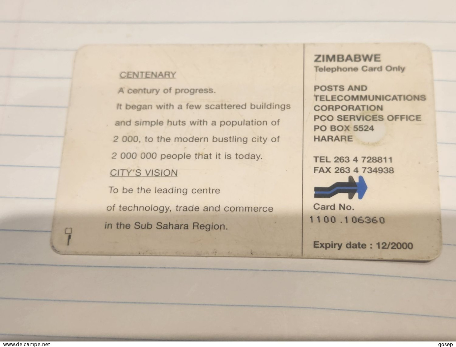 Zimbabwe-(ZIM-28)-harare-(30)-($100)-(1100-106360)-(12/00)-used Card+1card Free - Simbabwe