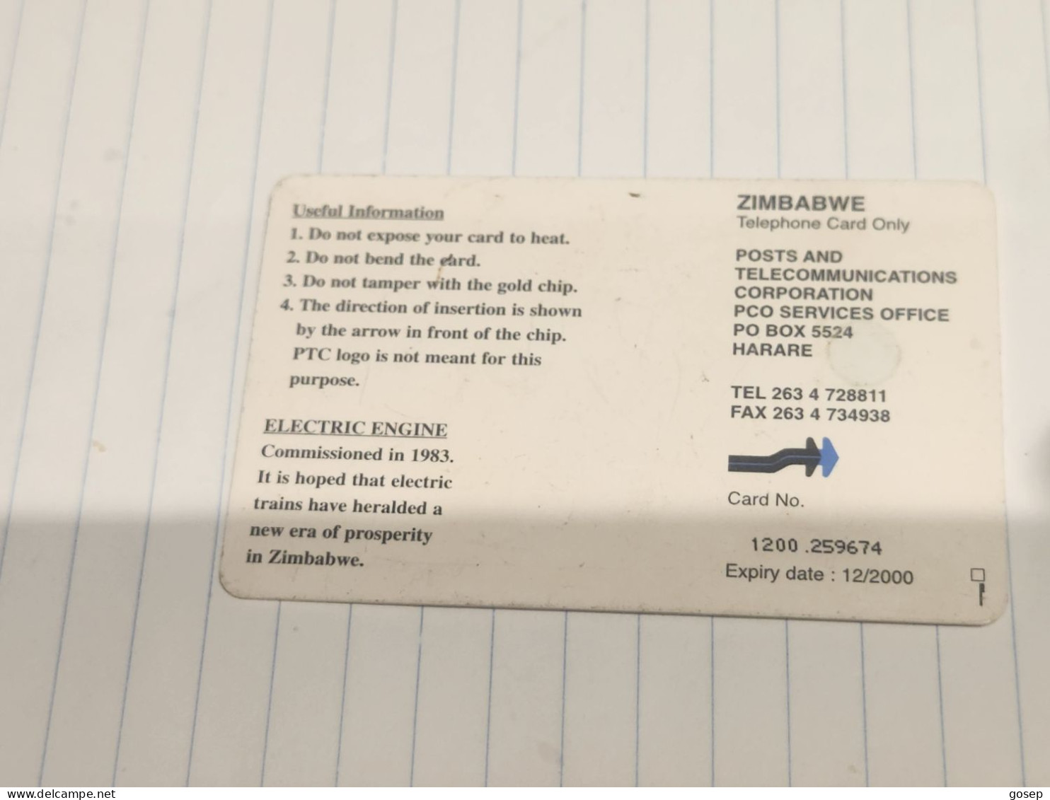 Zimbabwe-(ZIM-29A)-electic Train-(33)-($50)-(1200-259674)-(12/00)-used Card+1card Free - Zimbabwe