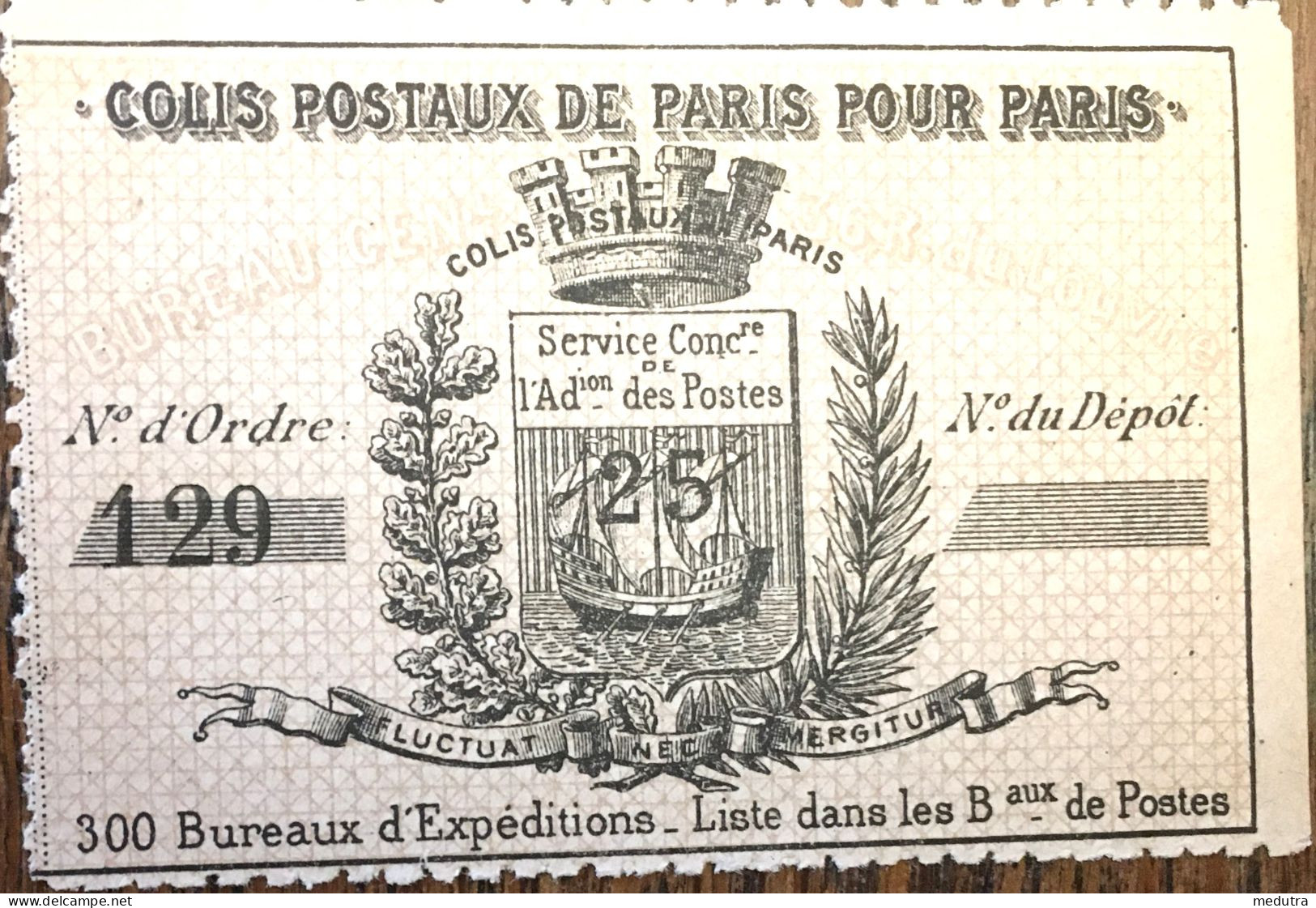 Colis Postaux De Paris Pour Paris (n°3, 1891) - Andere & Zonder Classificatie