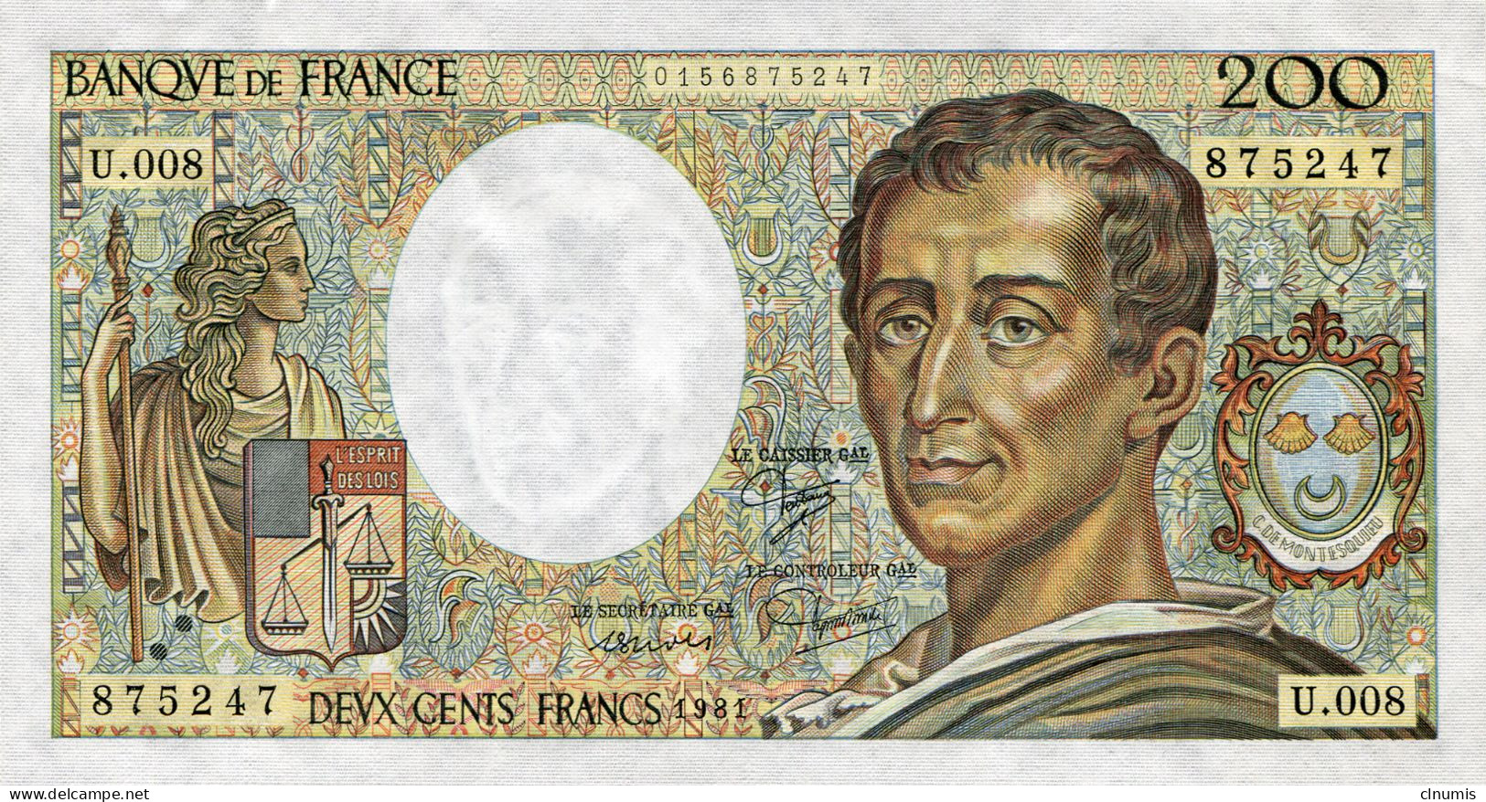 200 Francs Montesquieu 1981, Alphabet U. 008 - 200 F 1981-1994 ''Montesquieu''