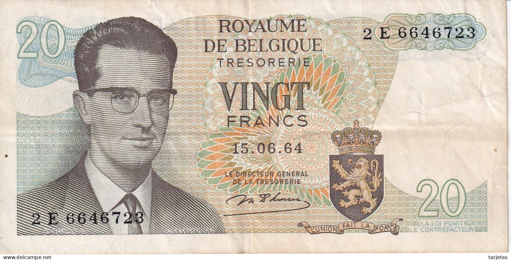 BILLETE DE BELGICA DE 20 FRANCS DEL AÑO 1964  (BANKNOTE) - 20 Franchi