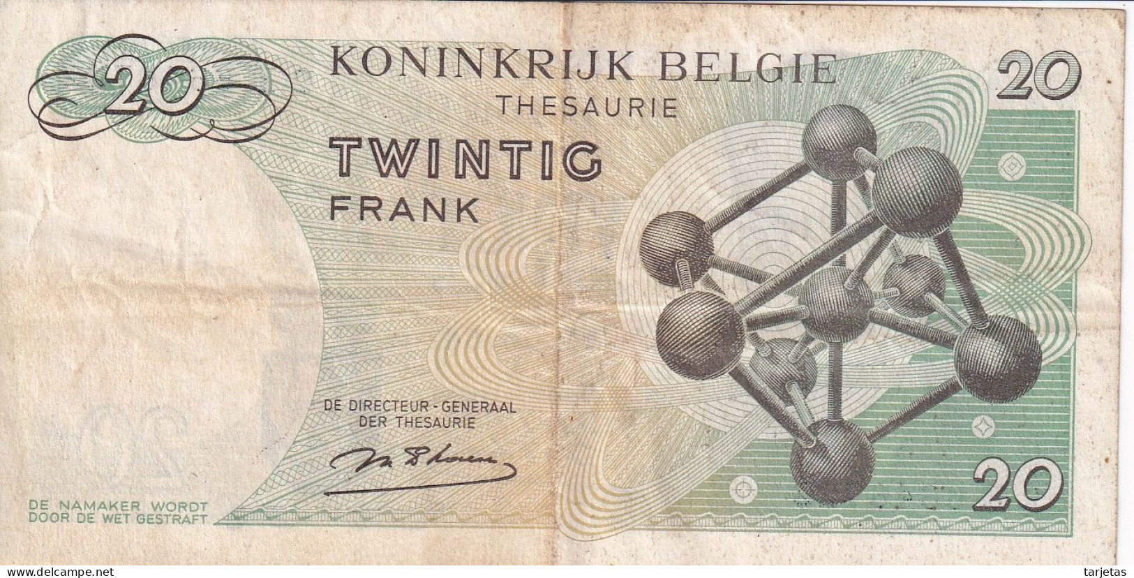 BILLETE DE BELGICA DE 20 FRANCS DEL AÑO 1964  (BANKNOTE) - 20 Francos