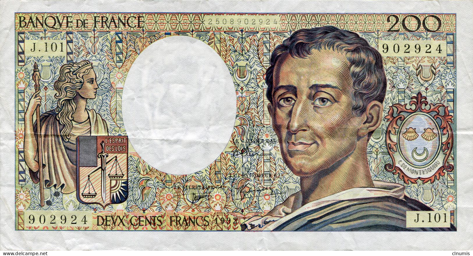 RARE 200 Francs Montesquieu 1992, Alphabet J. 101 - 200 F 1981-1994 ''Montesquieu''