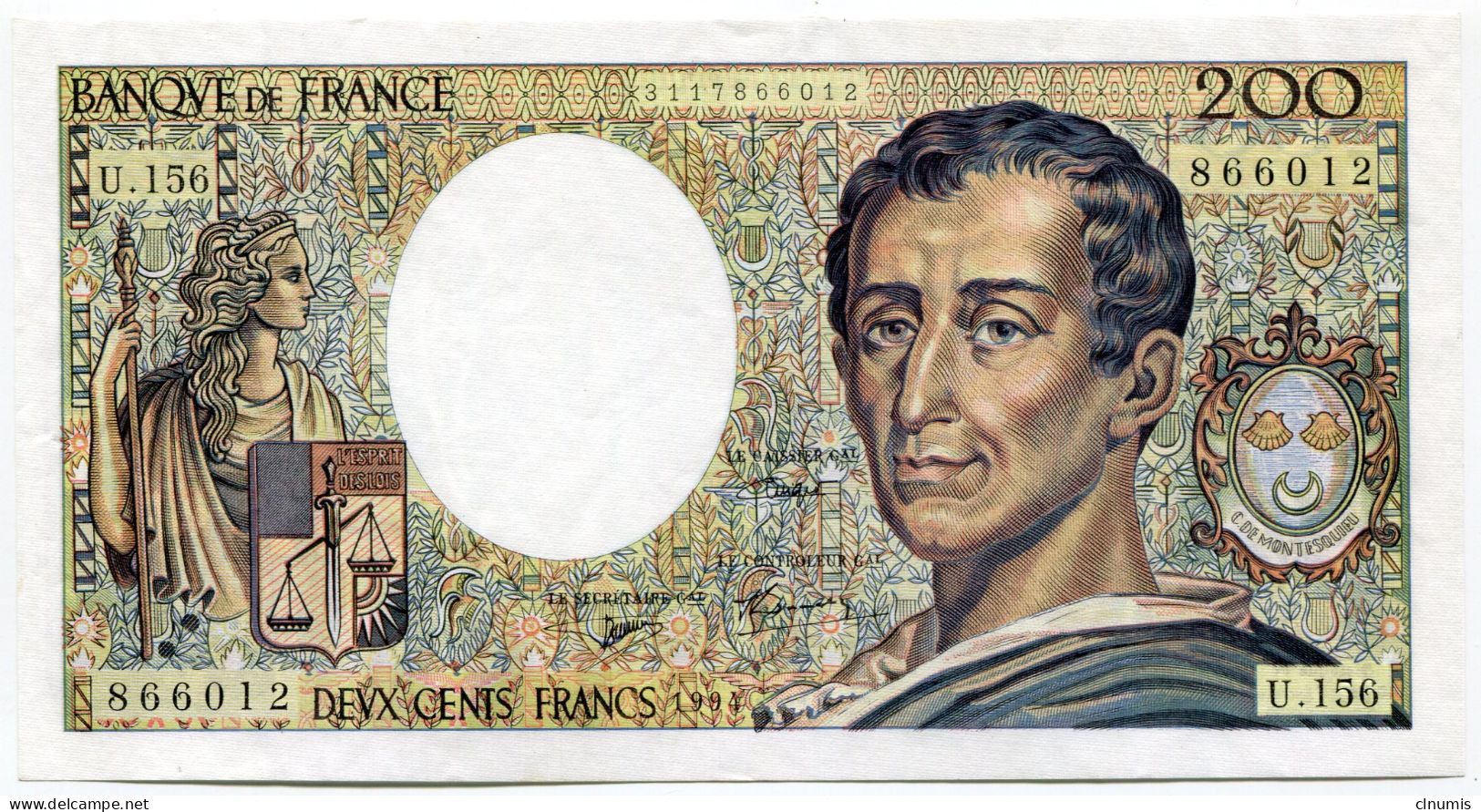 ASSEZ RARE 200 Francs Montesquieu Modifié 1994, Alphabet U. 156 - 200 F 1981-1994 ''Montesquieu''