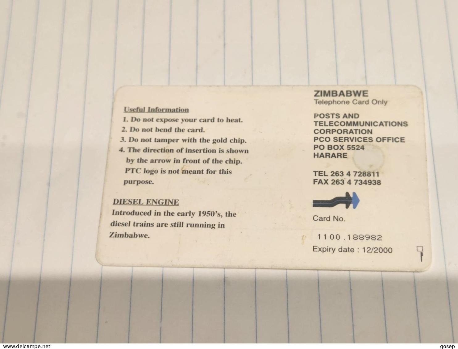 Zimbabwe-(ZIM-30)-DIESEL-TRAIN-(49)-($100)-(1100-188982)-(1/12/2000)-used Card+1card Free - Zimbabwe