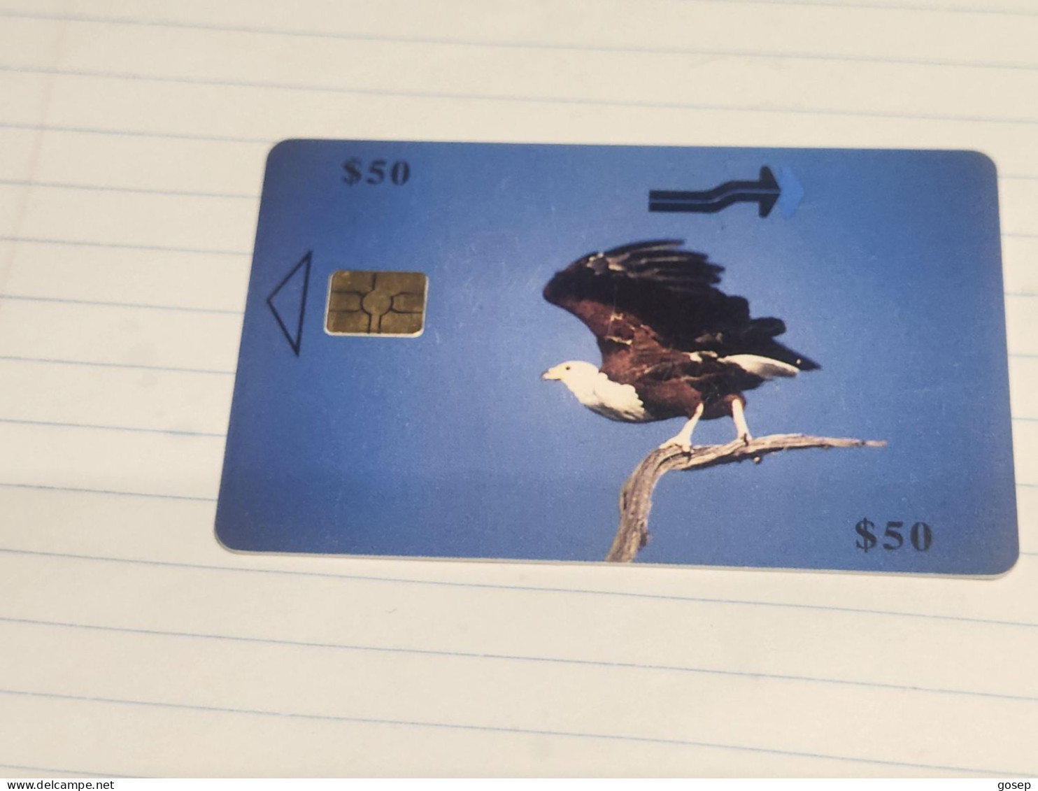 Zimbabwe-(ZIM-35B)-Fish Eagle In Flight-(70)-($50)-(1200-479661)-(1/12/2001)-(tirage-50.000)-used Card+1card Free - Zimbabwe