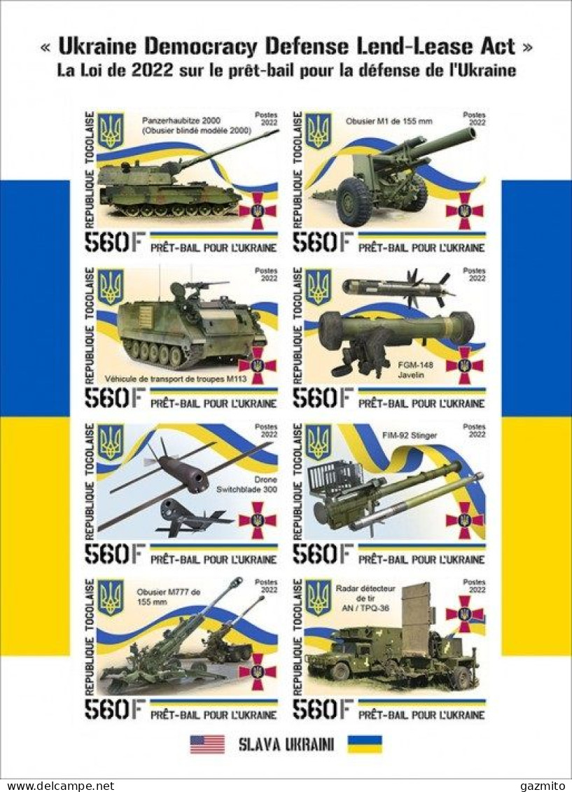 Togo 2022, US Weapon For Ukraine, Plane, Tank, Truck, 8val In BF IMPERFORATED - Vrachtwagens