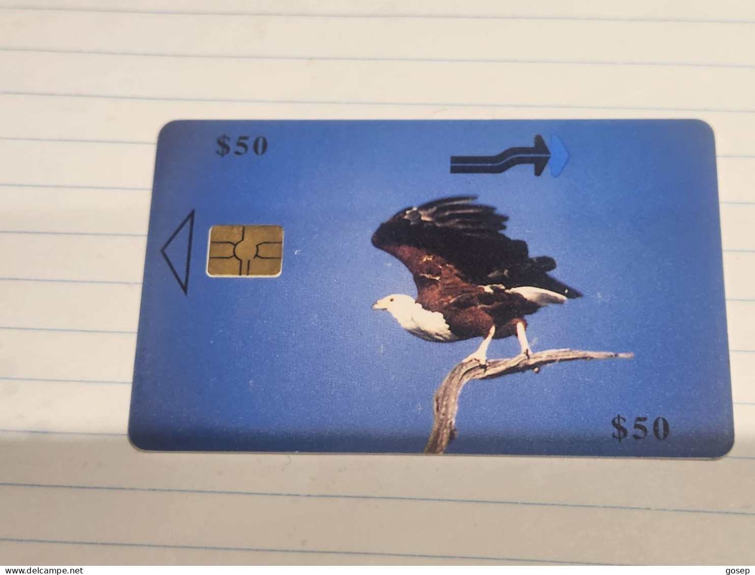 Zimbabwe-(ZIM-35B)-Fish Eagle In Flight-(71)-($50)-(1200-479819)-(1/12/2001)-(tirage-50.000)-used Card+1card Free - Zimbabwe