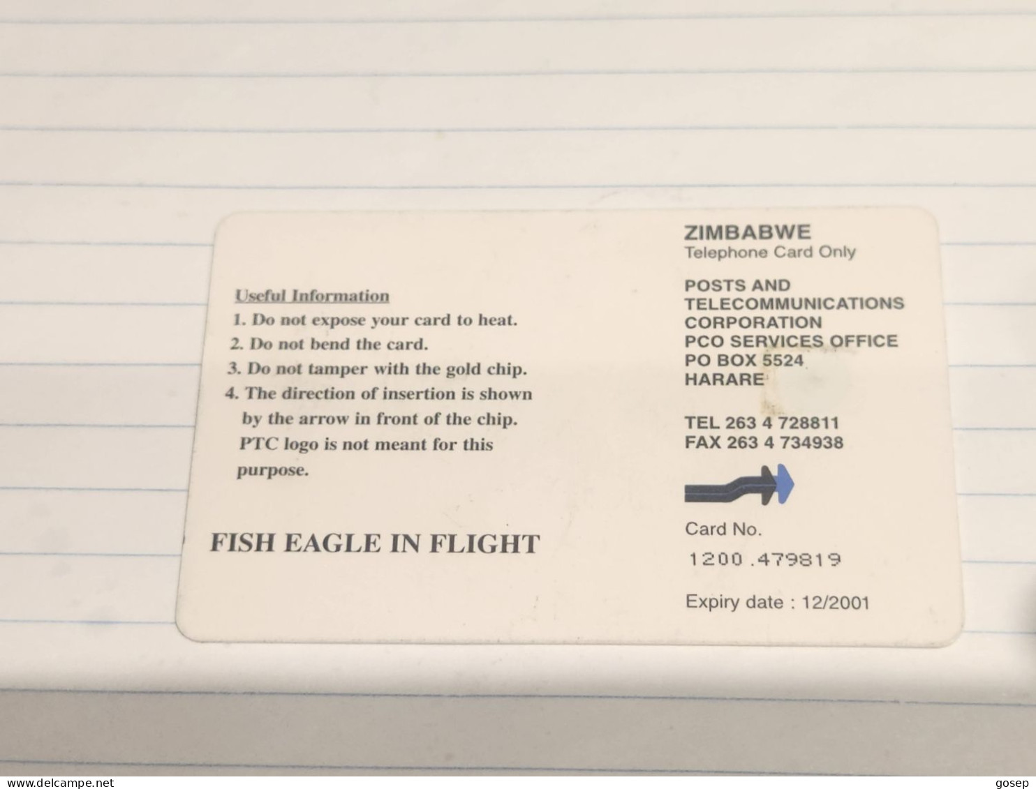 Zimbabwe-(ZIM-35B)-Fish Eagle In Flight-(71)-($50)-(1200-479819)-(1/12/2001)-(tirage-50.000)-used Card+1card Free - Zimbabwe