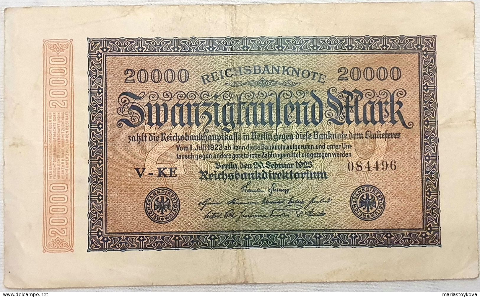 Dt. Reich 20000 Mark 1923, DEU-95e FZ KE, - 20.000 Mark