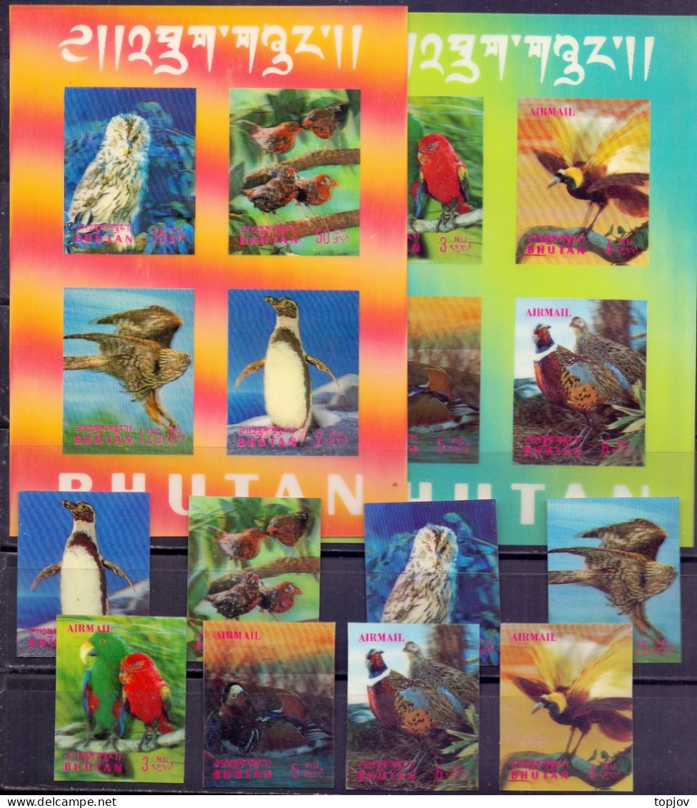 BHUTAN - BIRDS 3D - OWLS, EAGLE, PENGUINS, PARADIS ++ - **MNH - 1969 - RARE COMPLET - Pinguïns & Vetganzen