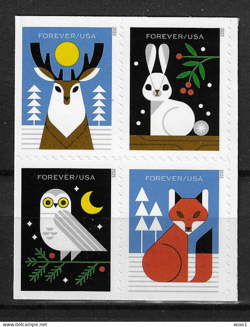 USA 2023 MiNr. XXXXXX Winter Woodland Animals, Birds, Owls, Rabbits 4v MNH **  5.60 € - Lapins