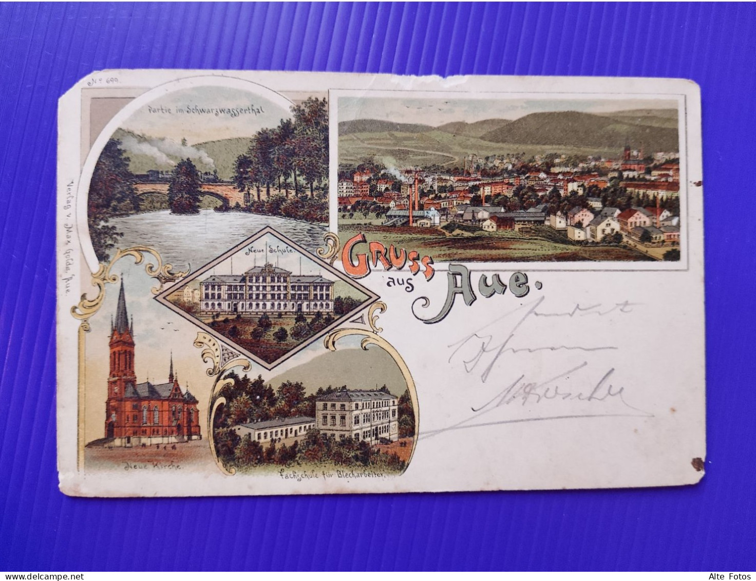 Alte AK Ansichtskarte Postkarte Gruss Aus Aue Sachsen Schule Fachschule Blecharbeiter Kirche Deutsches Reich Deutschland - Aue