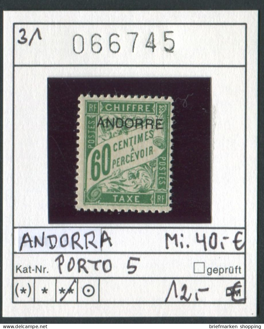 Andorra 1931 - Andorre Francaise 1931 - Michel Porto 5 - ** Mnh Neuf Postfris - - Neufs