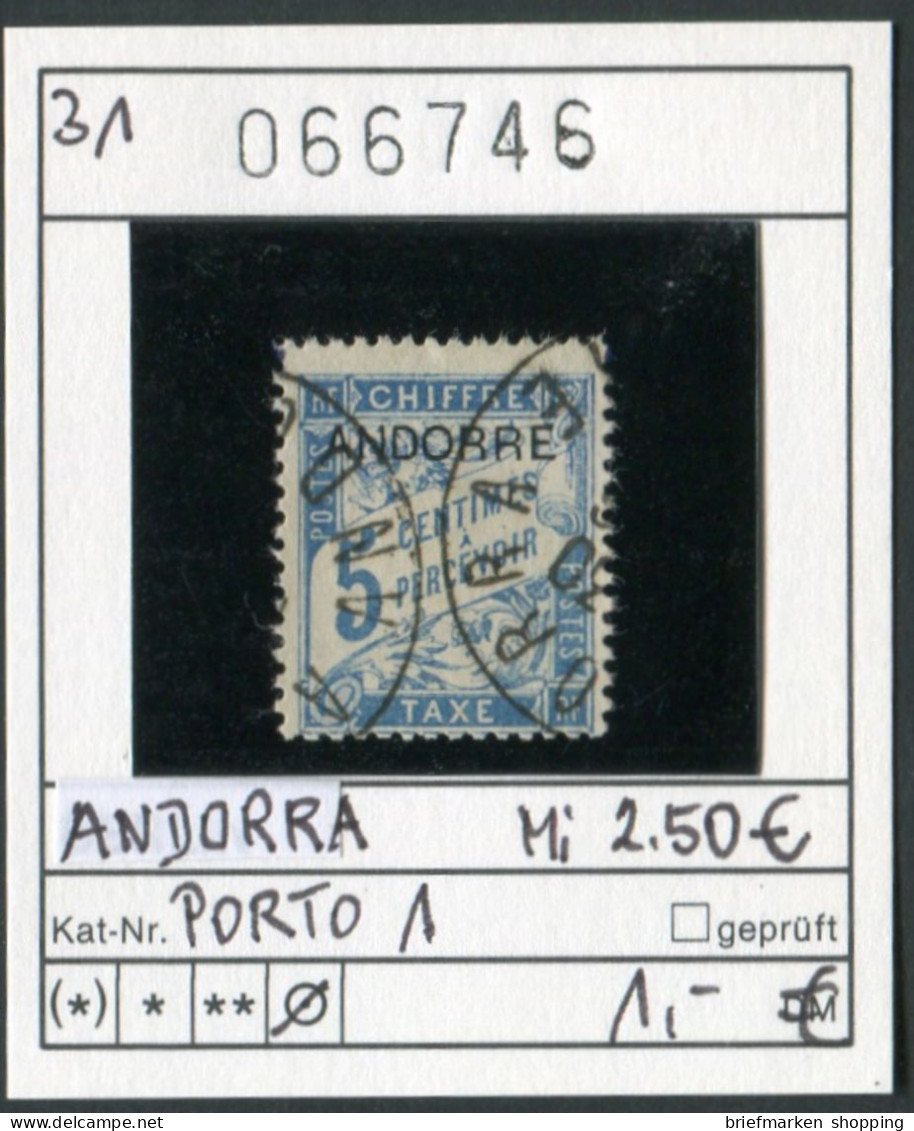 Andorra 1931 - Andorre Francaise 1931 - Michel Porto 1 - Oo Oblit. Used Gebruikt - Gebruikt