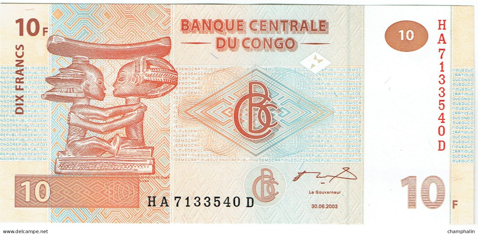 République Démocratique Du Congo - Billet De 10 Francs - 30 Juin 2003 - P93 - Neuf - Democratic Republic Of The Congo & Zaire