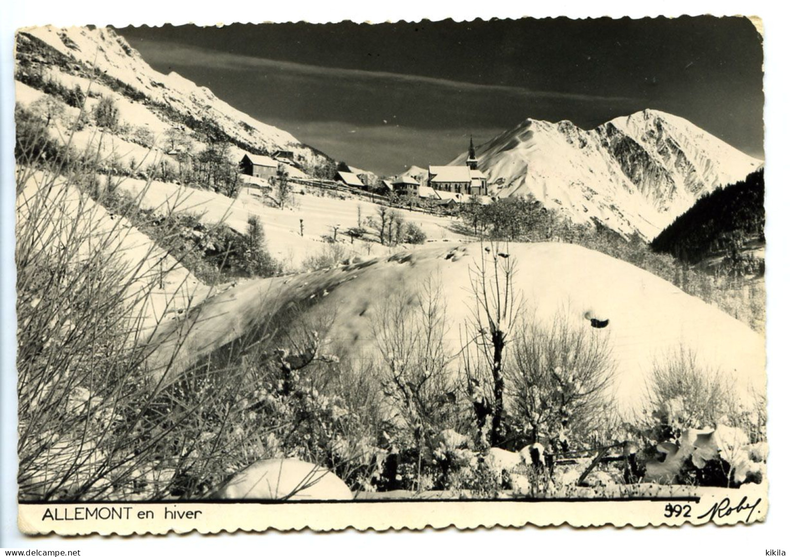 CPSM Dentelée Roby 10.5 X 15  Isère  ALLEMONT En Hiver Cachet De La "Maison De Repos Les Trois Cols Allemont-en-Oisans" - Allemont