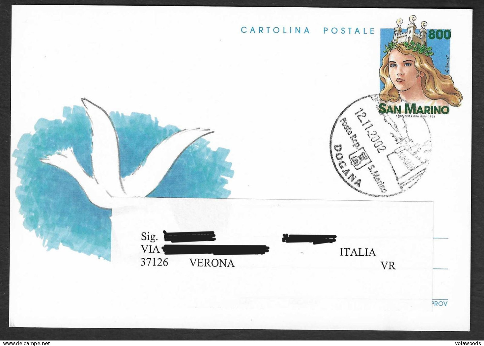 San Marino - Cartolina Postale Usata Per L'Italia: Augurali - Colombe - 1998 - Postwaardestukken