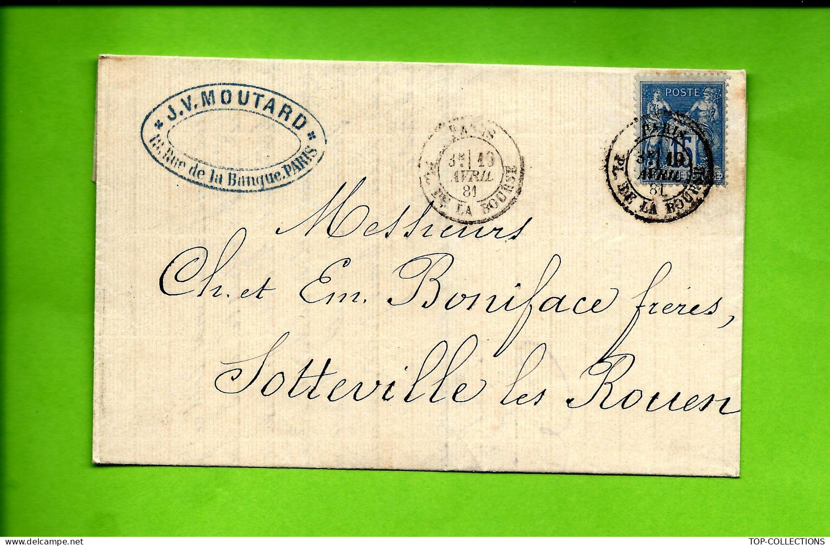 1881  Partie  LAC PARIS  Pour MM. Boniface Frères Si=otteville Les Rouen Seine Maritime - 1877-1920: Période Semi Moderne