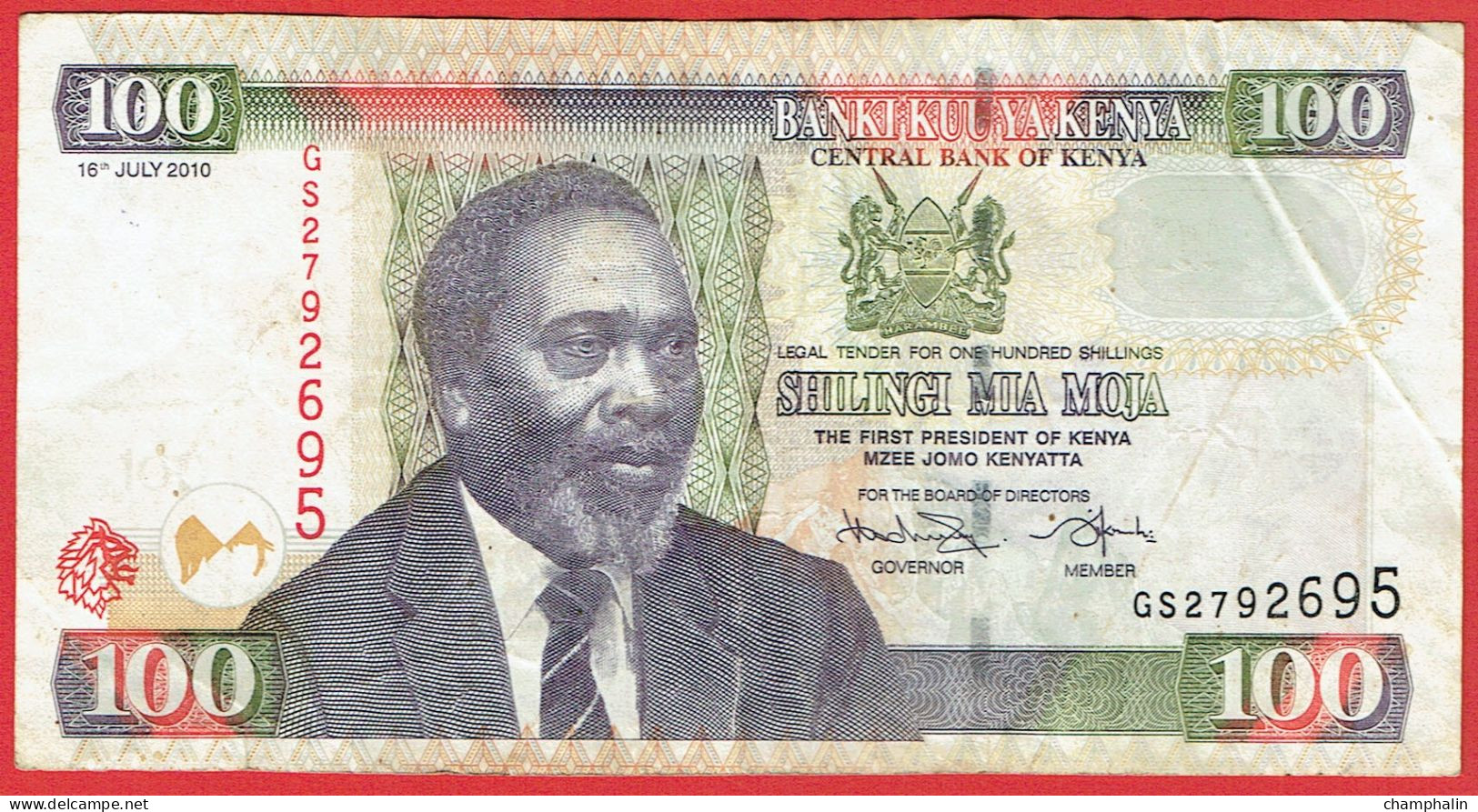 Kenya - Billet De 100 Shillings - Mzee Jomo Kenyatta - 16 Juillet 2010 - P48e - Kenia