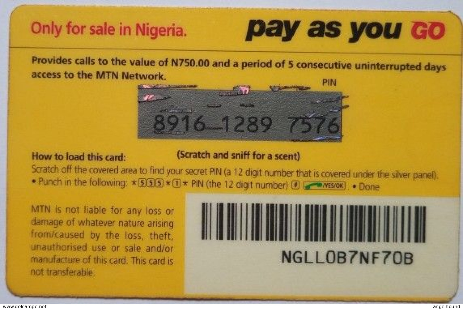 Nigeria MTN  N750.00 Prepaid - Nigeria