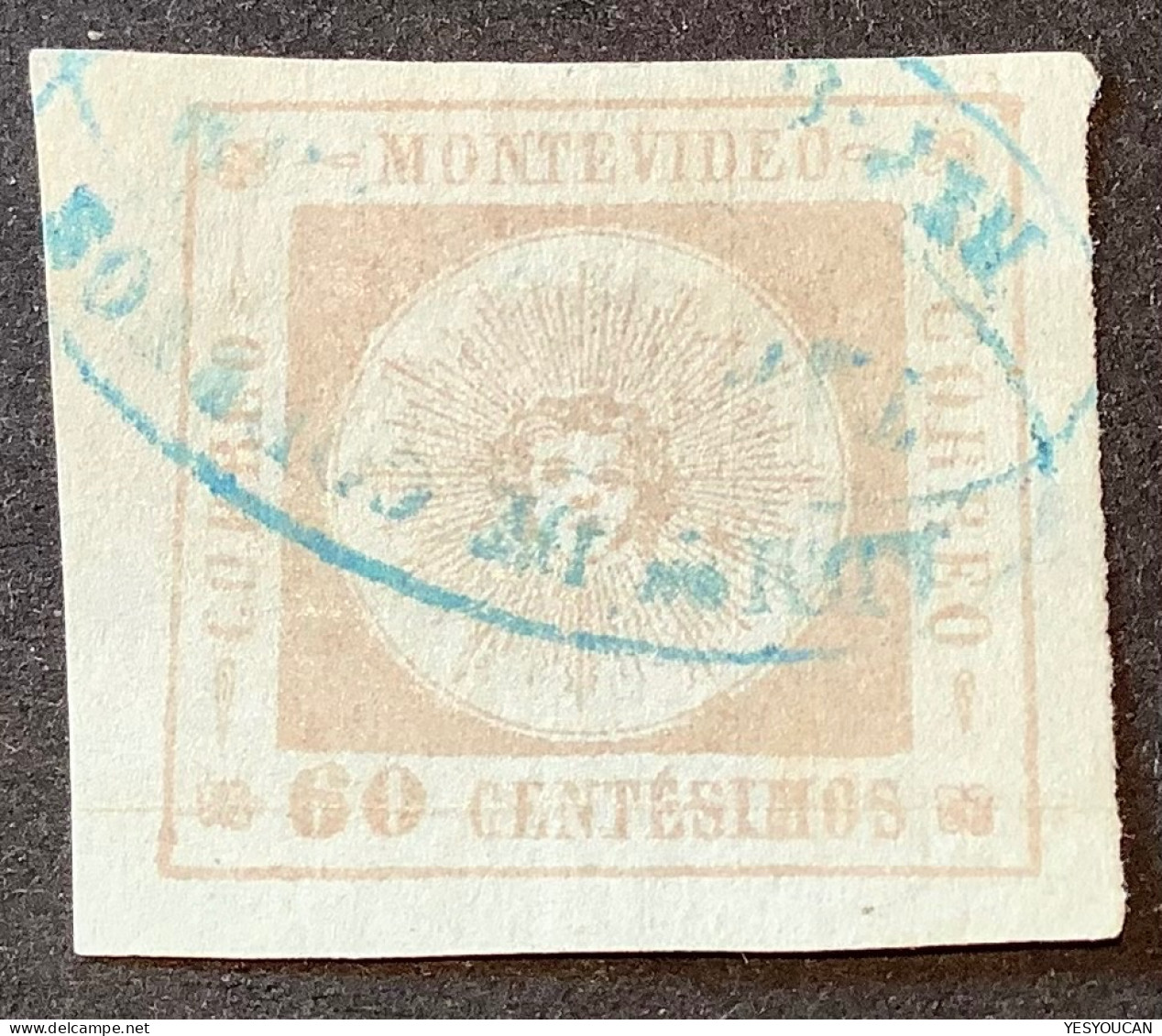 Uruguay 1860 60c Gray Lilac Sun Issue With Thick Numerals Fine Impression (1st Printing) Used (Sc.13d &  YT 12A - Uruguay