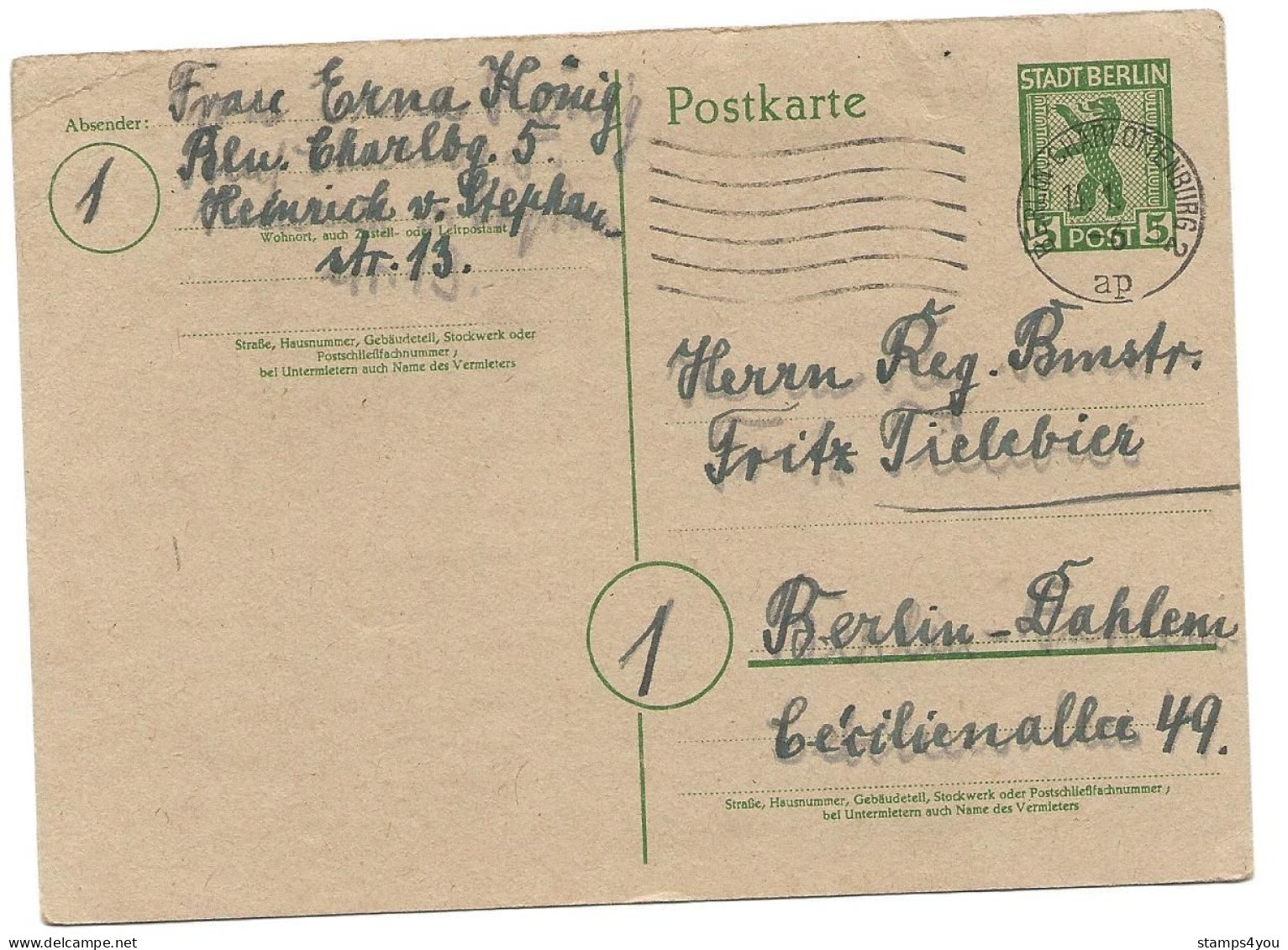 222 - 82 - Entier Postal Envoyé De Berlin 1946 - Postal  Stationery