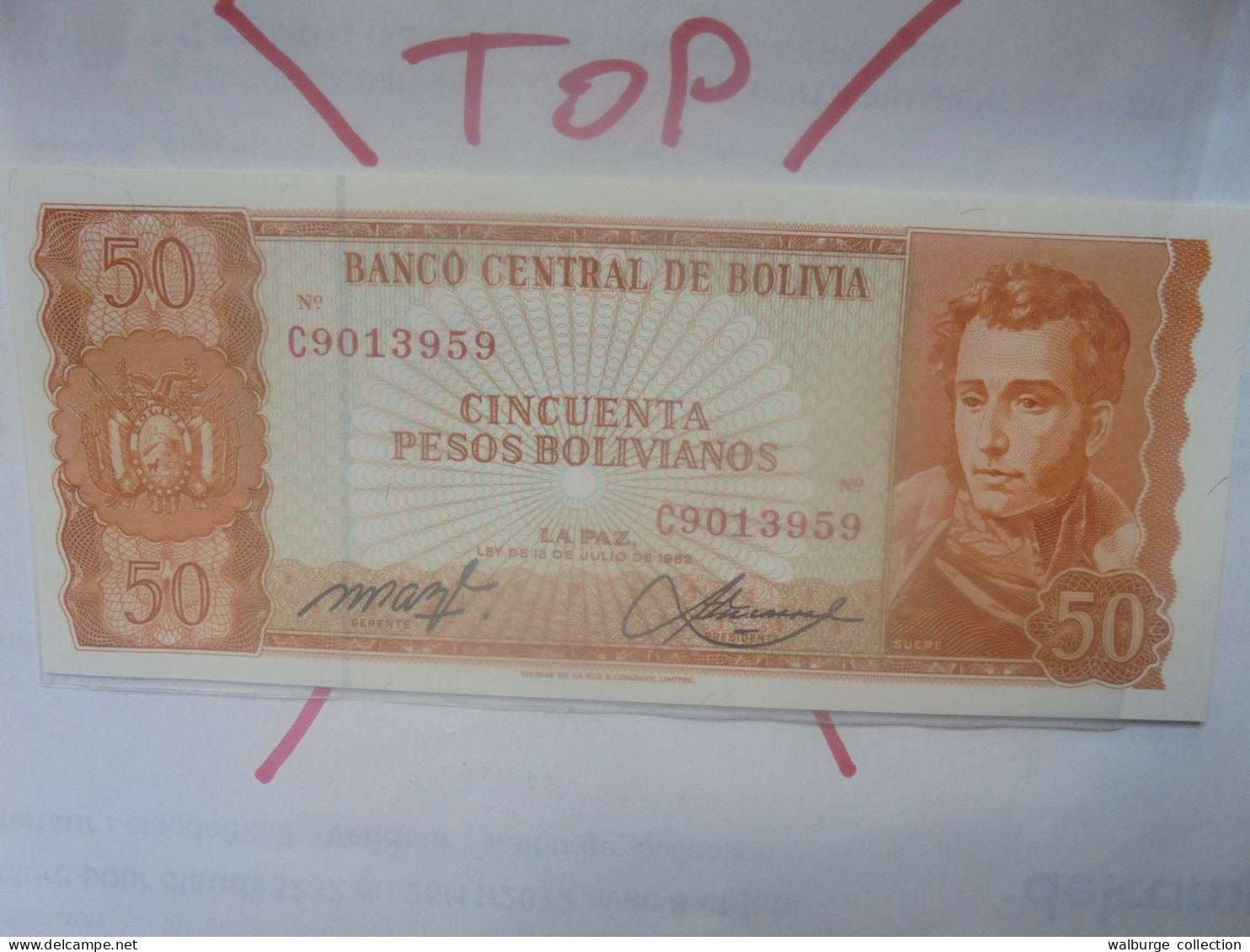 BOLIVIE 50 BOLIVIANOS 1962 Neuf (B.31) - Bolivien