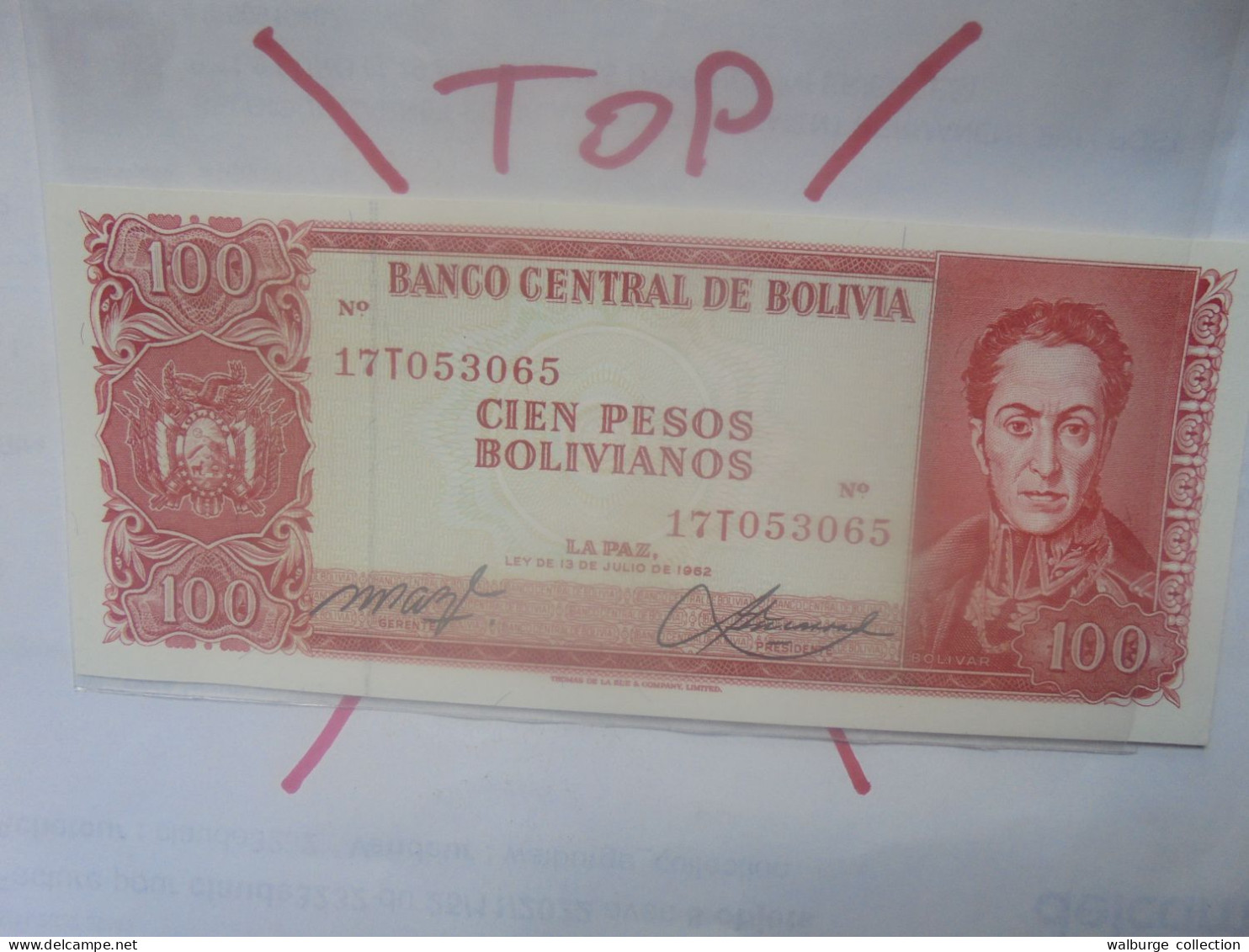 BOLIVIE 100 BOLIVIANOS 1962 Neuf (B.31) - Bolivië