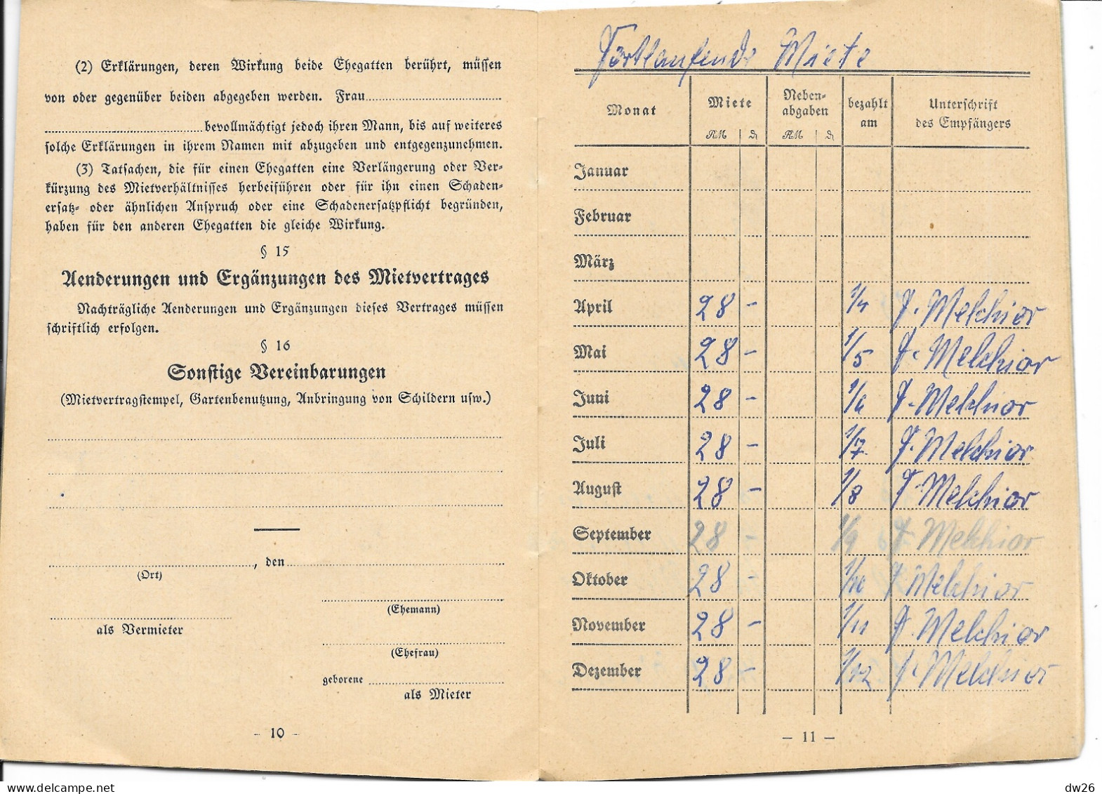 Miet-Vertrag J. Noack (Livret De Location, Contrat, Tarifs, Quittances) Mieter Herbrand 1951 - 1954 - 1950 - ...