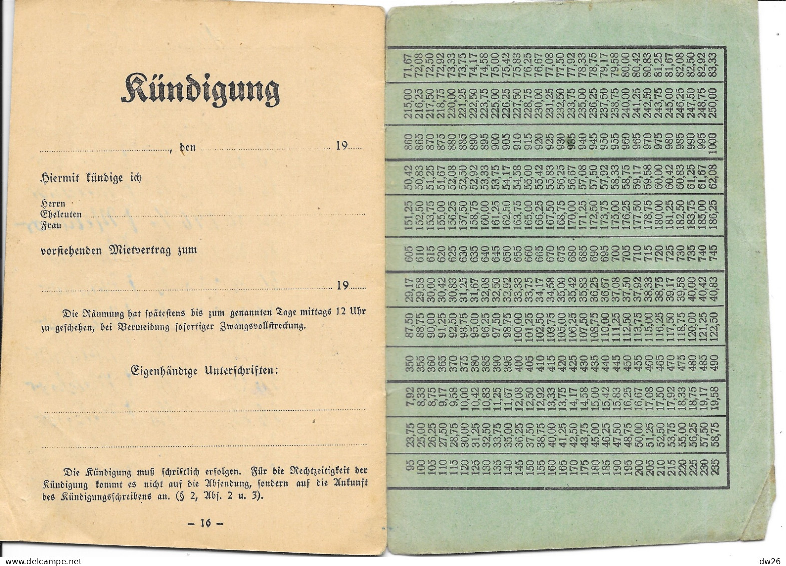 Miet-Vertrag J. Noack (Livret De Location, Contrat, Tarifs, Quittances) Mieter Herbrand 1951 - 1954 - 1950 - ...