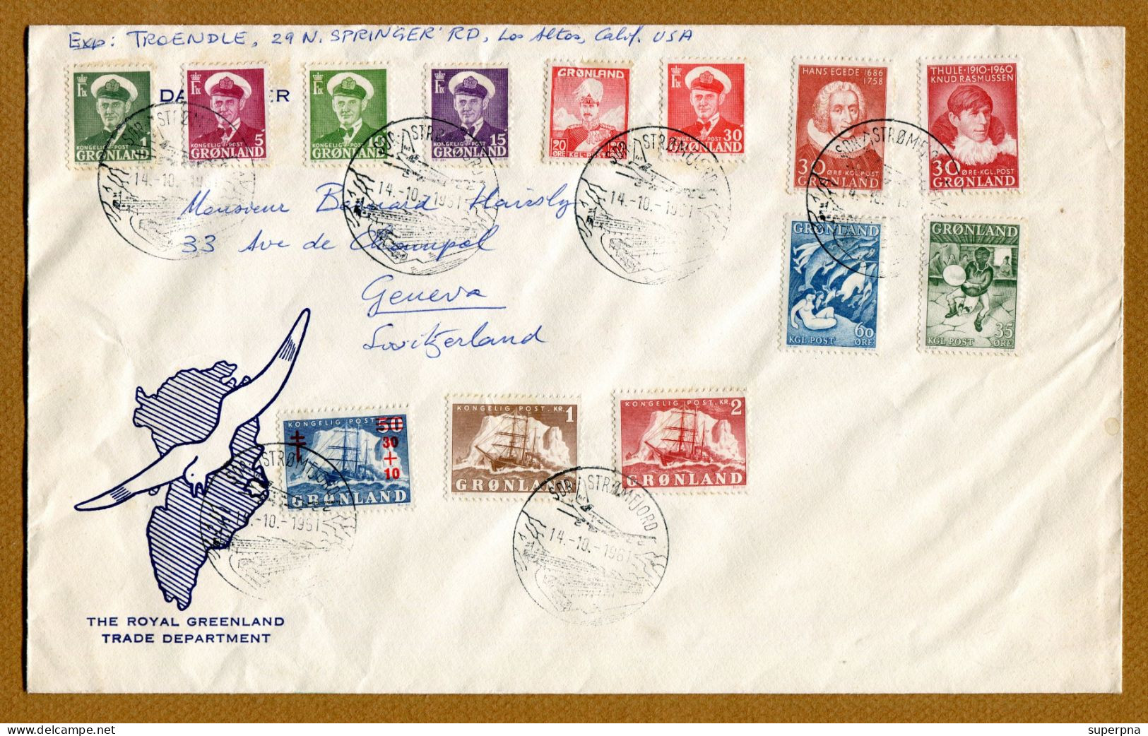 GREENLAND / GENEVA  :  LETTRE De 1961  " SDR.STROMFJORD " - Lettres & Documents