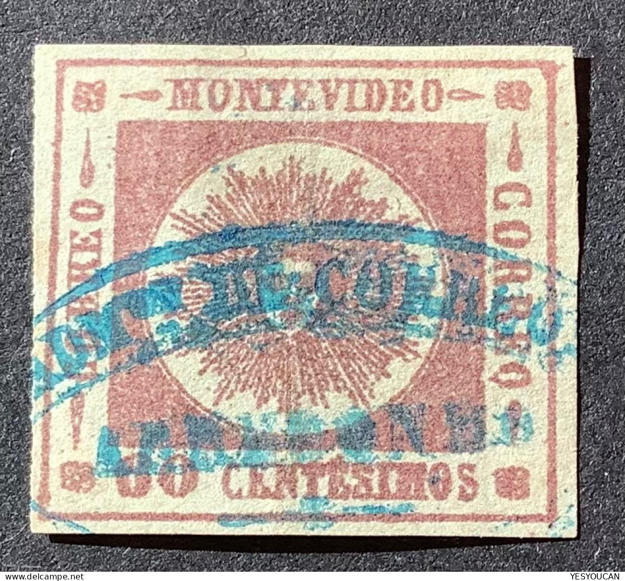Uruguay 1860 60c Red Lilac SCARCE POSTMARK: ARREDONDO Sun Issue With Thick Numerals  (Sc.13c &  YT 13b - Uruguay