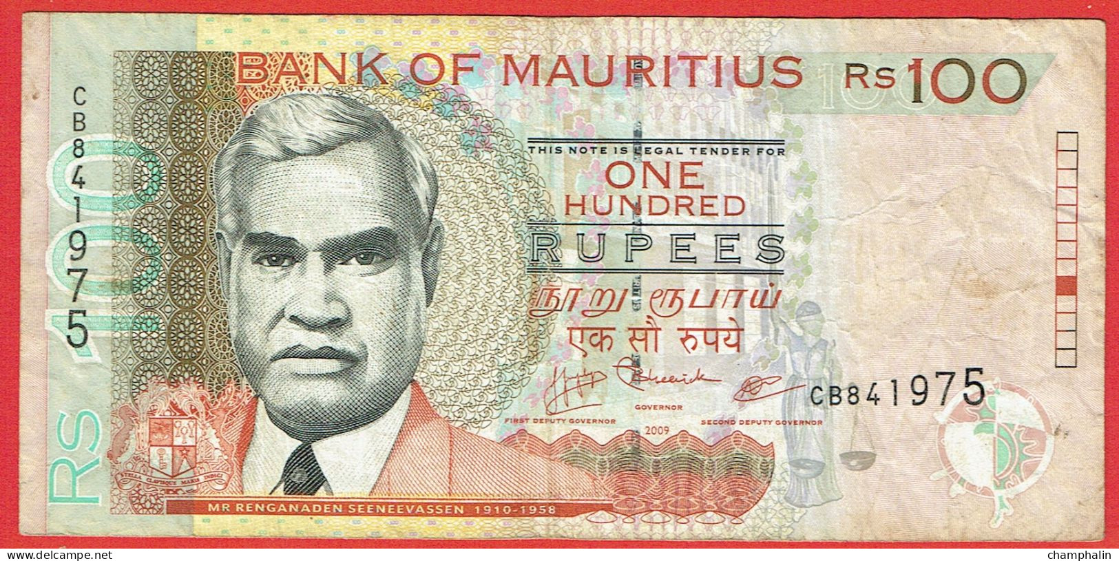 Ile Maurice - Billet De 100 Rupees - Renganaden Seeneevassen - 2009 - P56c - Mauritius