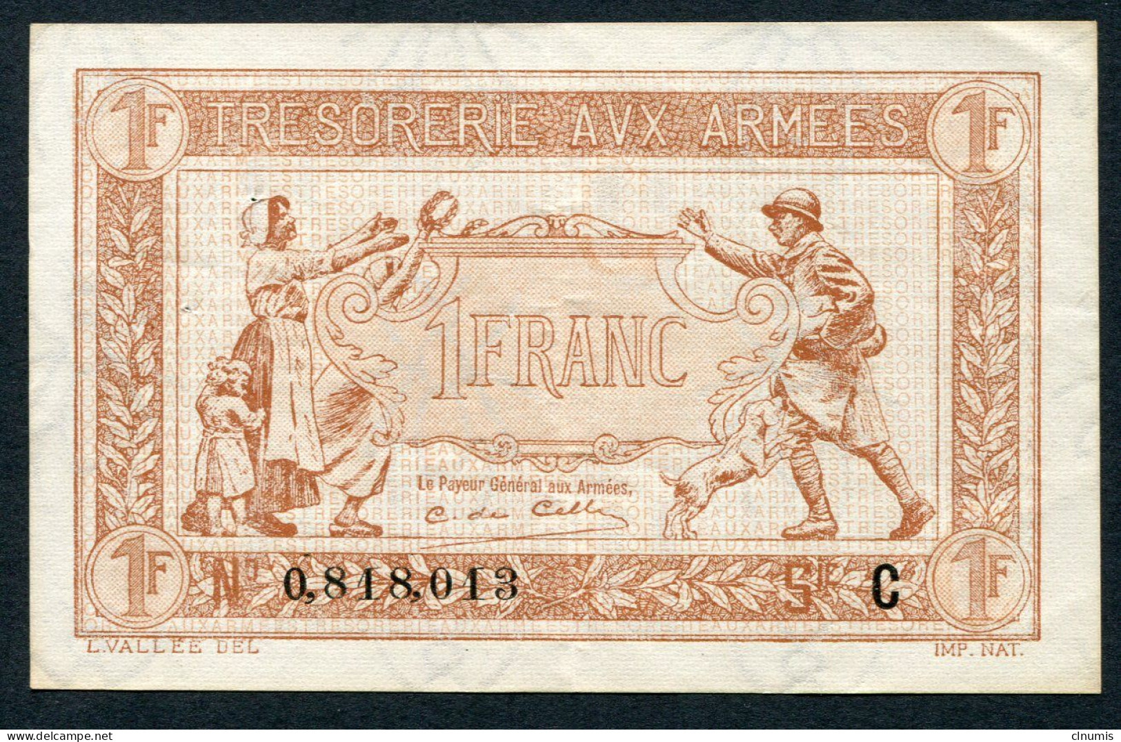 1 Franc Trésorerie Aux Armées 1917, Lettre C, N° 818013 - 1917-1919 Tesoreria Delle Armate