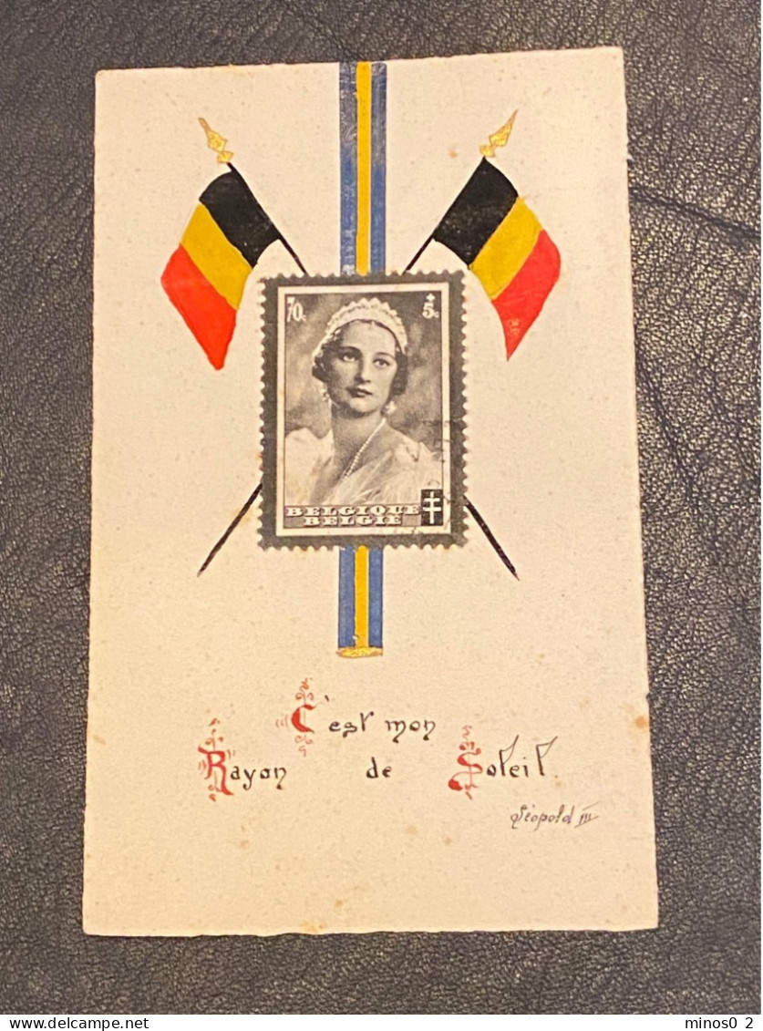 Timbre - Belgique - COB 411  Deuil De SM La Reine Astrid - 1935 Monté Sur Carte Calligraphie - Sonstige & Ohne Zuordnung