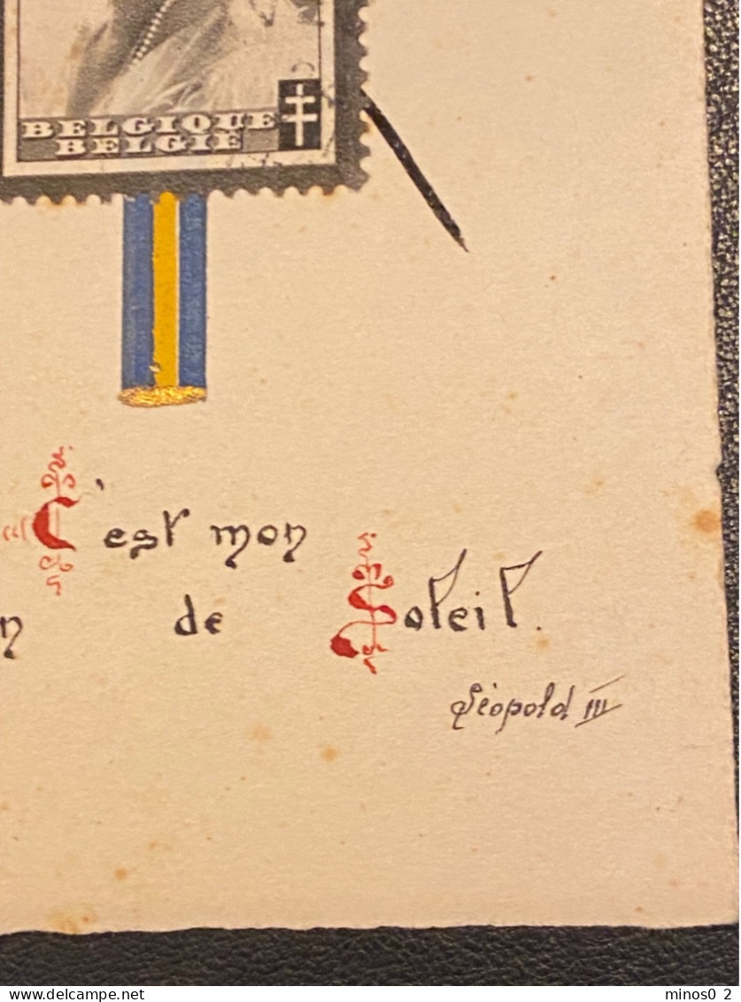 Timbre - Belgique - COB 411  Deuil De SM La Reine Astrid - 1935 Monté Sur Carte Calligraphie - Altri & Non Classificati