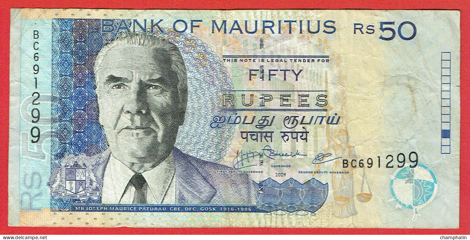 Ile Maurice - Billet De 50 Rupees - Joseph Maurice Paturau - 2009 - P50e - Mauritius