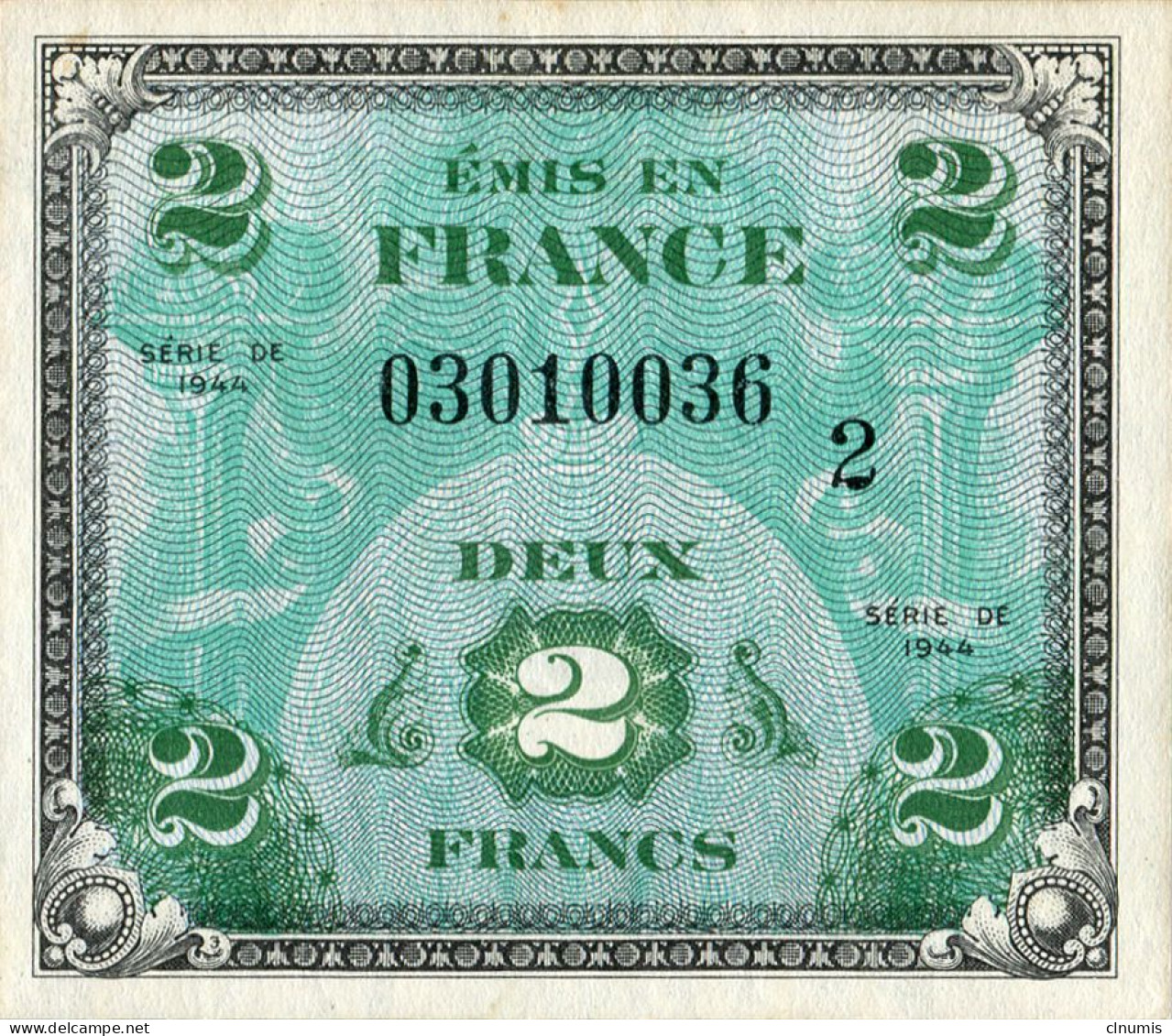 2 Francs Drapeau 1944, Série 2, N° 03010036 - 1944 Vlag/Frankrijk