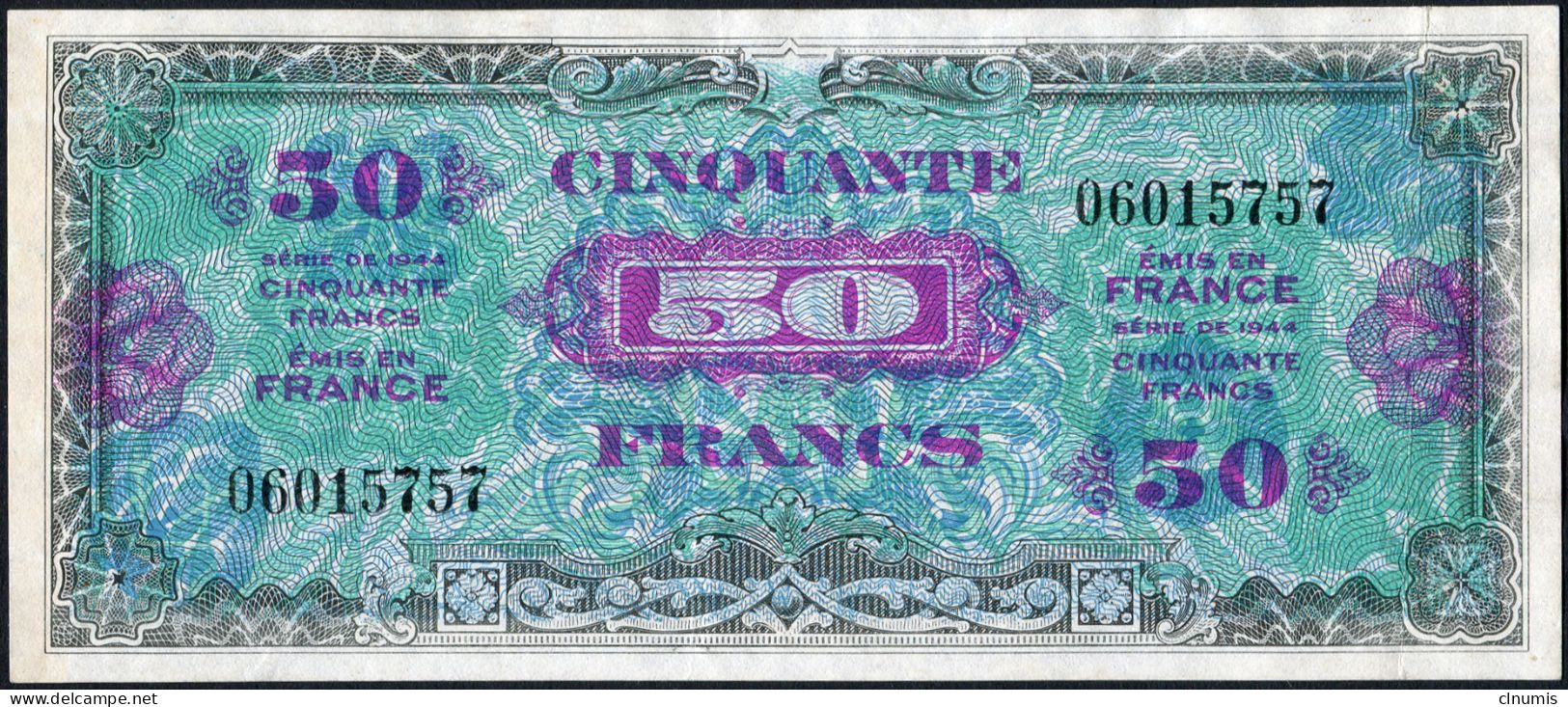 RARE 50 Francs Drapeau 1944, Sans Série, N° 060115757 - 1944 Drapeau/Francia
