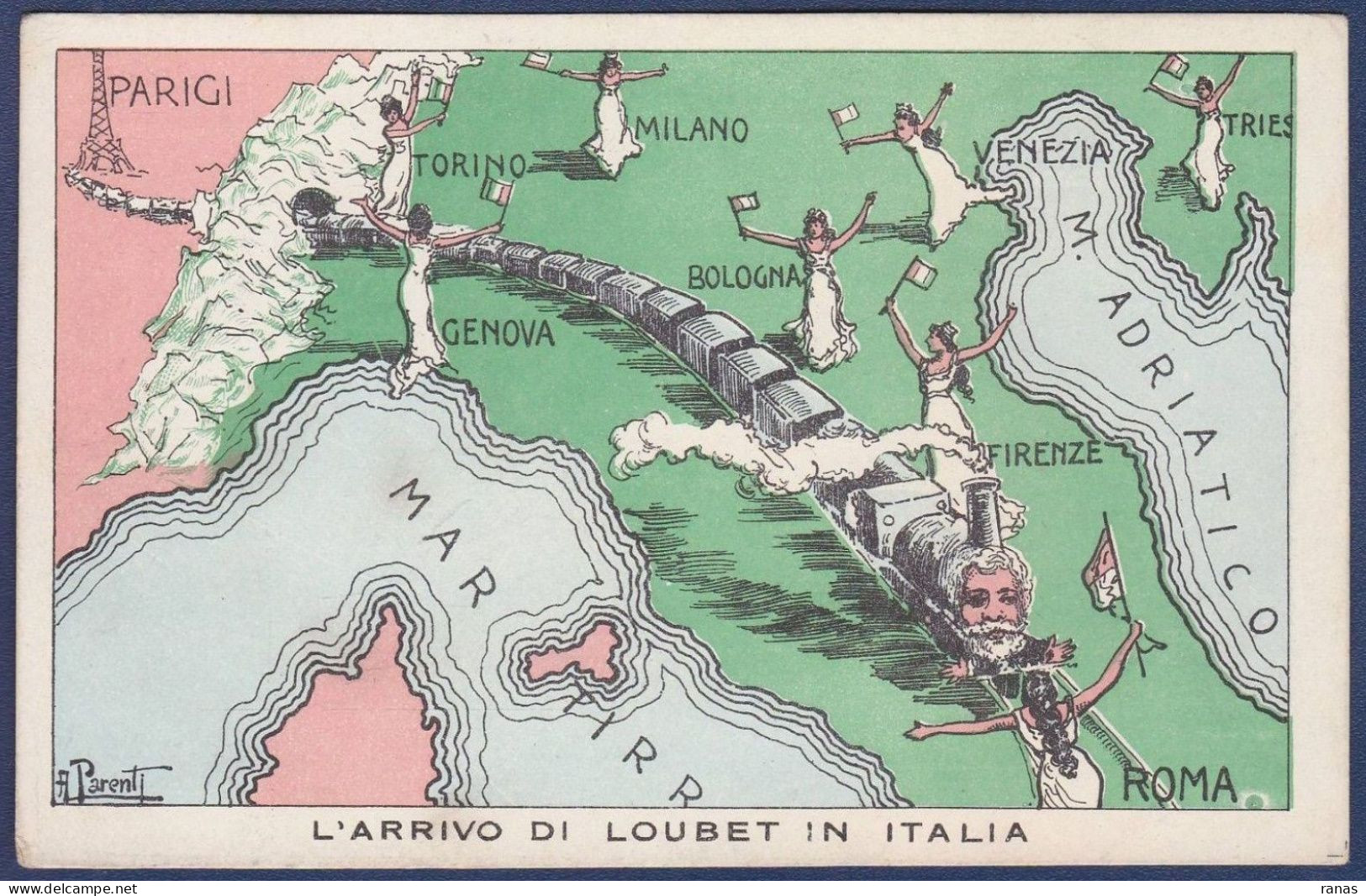 CPA Surréalisme Satirique Caricature Train Loubet Maps Par PARENTI Italie Non Circulé - Other & Unclassified