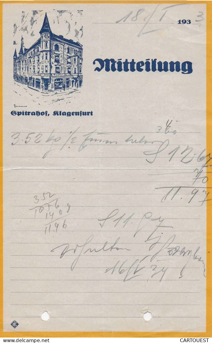 Mitteilung 1933 -  1937 GPITRAHOF  KLAGENFURT - 1900 – 1949