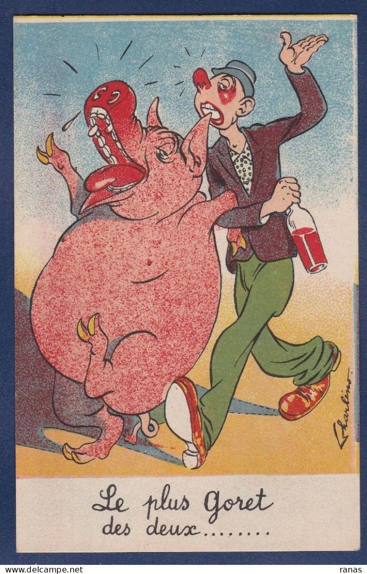 CPA Cochon Pig Caricature Satirique Non Circulé Position Humaine - Schweine