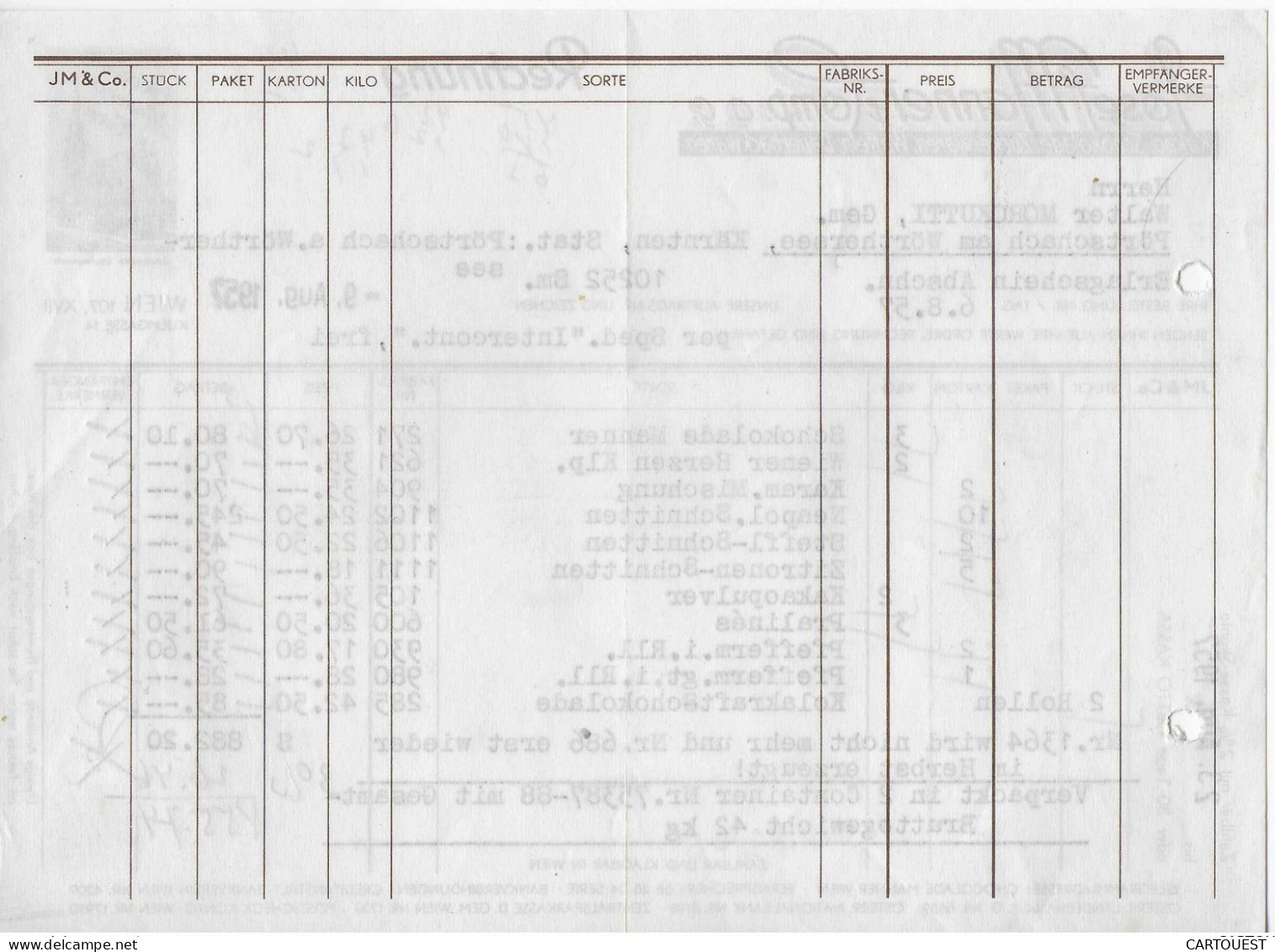 Josef MANNER & Comp A.G. Chocolade Manner Wien 9 Août 1952 - 1900 – 1949