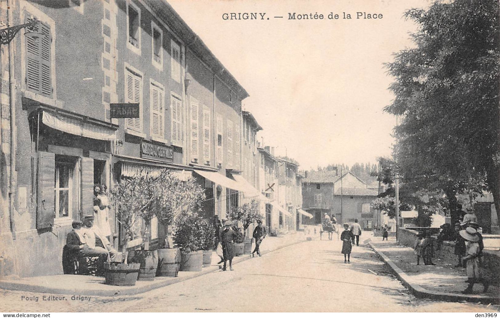 GRIGNY (Rhône) - Montée De La Place - Café J. Gervais - Voyagé 1912 (2 Scans) - Grigny